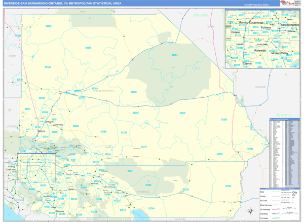 Riverside-San Bernardino-Ontario Metro Area Wall Map